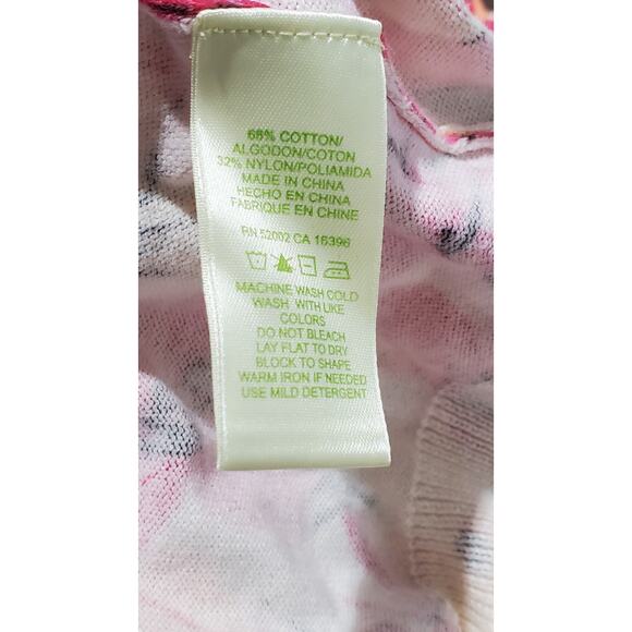 Sigrid Olsen Women's Sweater M Floral Pink White Satin Buttons Front and Cuff - Picture 5 of 9